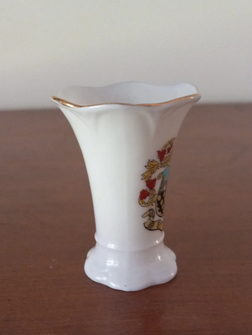 Antique Crested China Miniature Vase - St Dennis Coat of Arms Gold Trim
